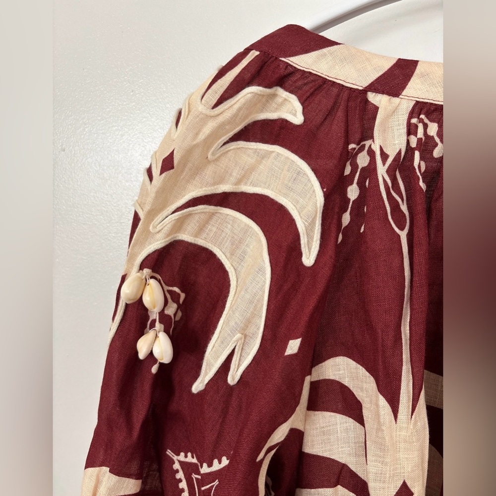 JOHANNA ORTIZ Colombian Tropical Cherry & Ecru Weaving Waves Midi Dress - Picture 7 of 16